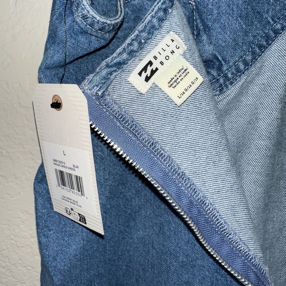 Billabong Indigo Skies Denim Mini Dress Womens Large NWT Back Zip - Picture 6 of 11